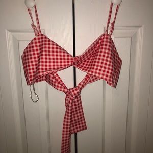 red checkered bandeau tie back